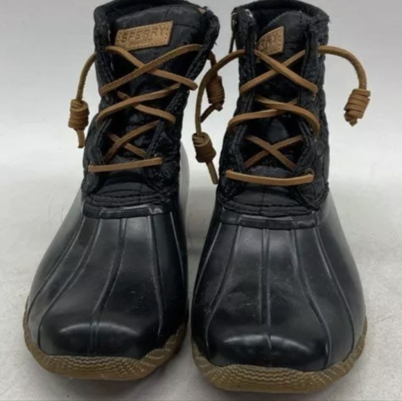 Sperry Saltwater Shiny Black Quilted Duck Boots Size 8 Pre-owned Exc MSRP $110 - Picture 2 of 7